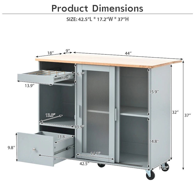 Carrito de cocina con luz LED, ala abatible y estante ajustable
