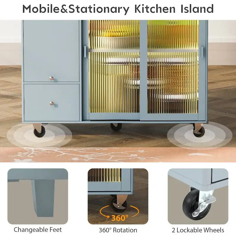 Carrito de cocina con luz LED, ala abatible y estante ajustable