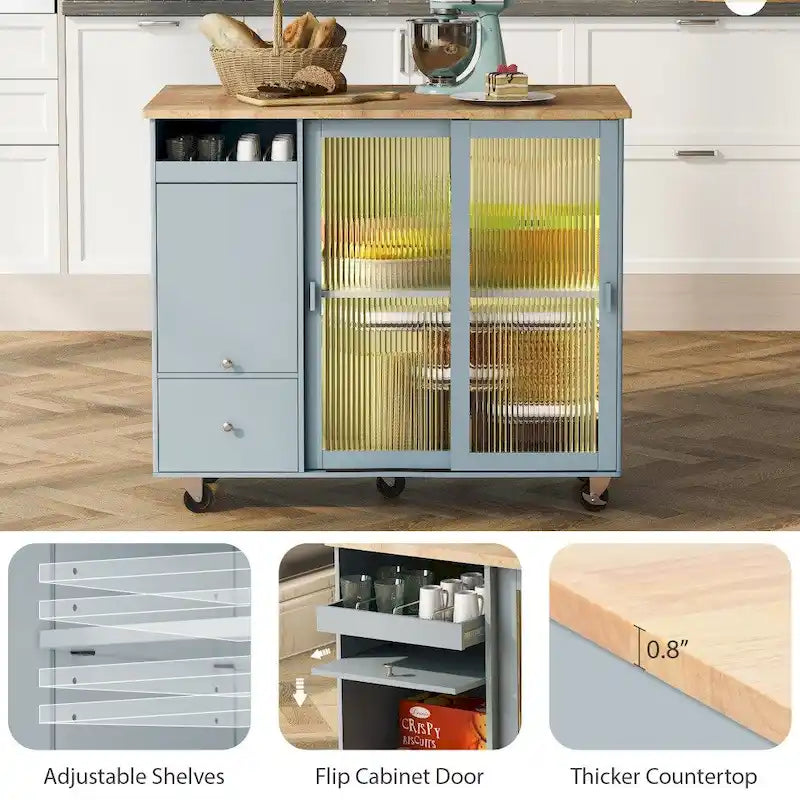 Carrito de cocina con luz LED, ala abatible y estante ajustable
