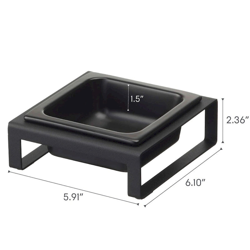Enkele voerbak voor huisdieren, staal en keramiek - 6.1L x 5.91W x 2.36H inch