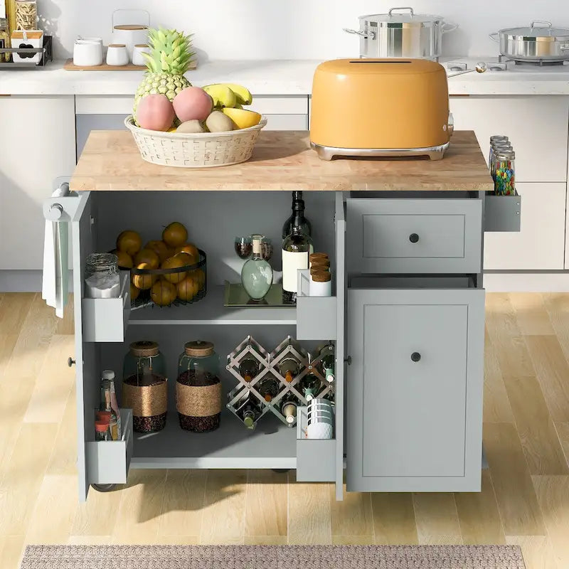 Carrito isla de cocina de 53.9 pulgadas con ala abatible y ruedas