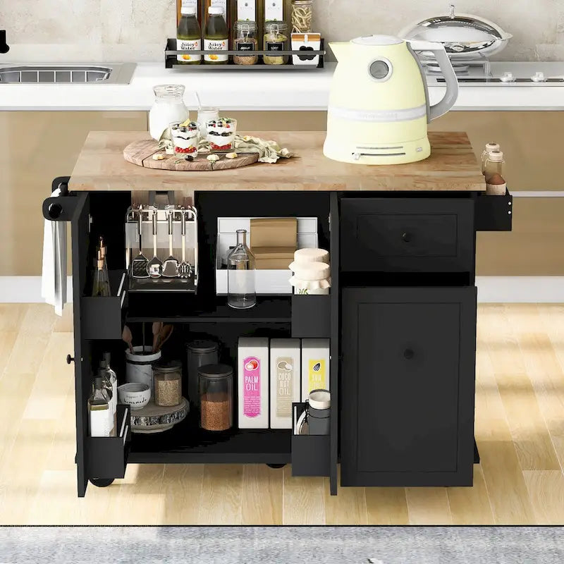 Carrito isla de cocina de 53.9 pulgadas con ala abatible y ruedas