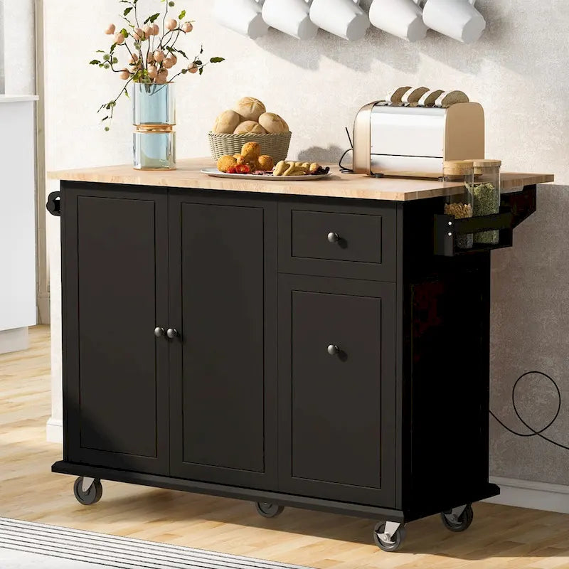 Carrito isla de cocina de 53.9 pulgadas con ala abatible y ruedas