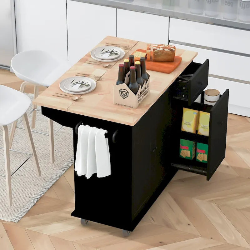 Carrito isla de cocina de 53.9 pulgadas con ala abatible y ruedas