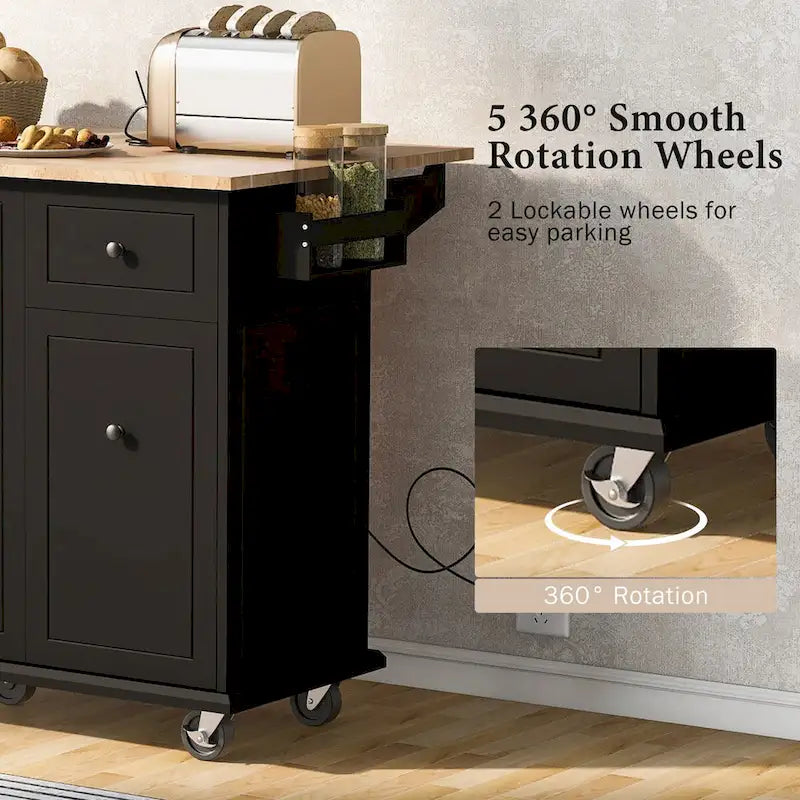 Carrito isla de cocina de 53.9 pulgadas con ala abatible y ruedas