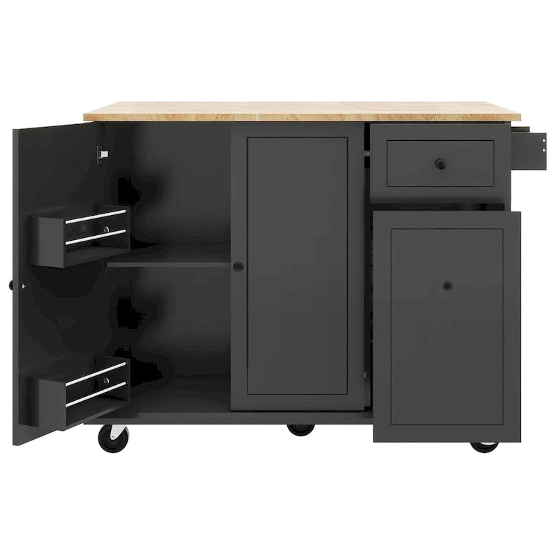 Carrito isla de cocina de 53.9 pulgadas con ala abatible y ruedas