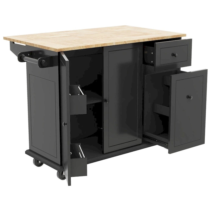 Carrito isla de cocina de 53.9 pulgadas con ala abatible y ruedas