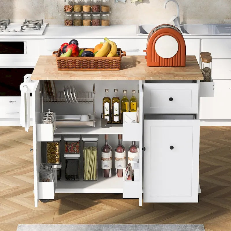 Carrito isla de cocina de 53.9 pulgadas con ala abatible y ruedas