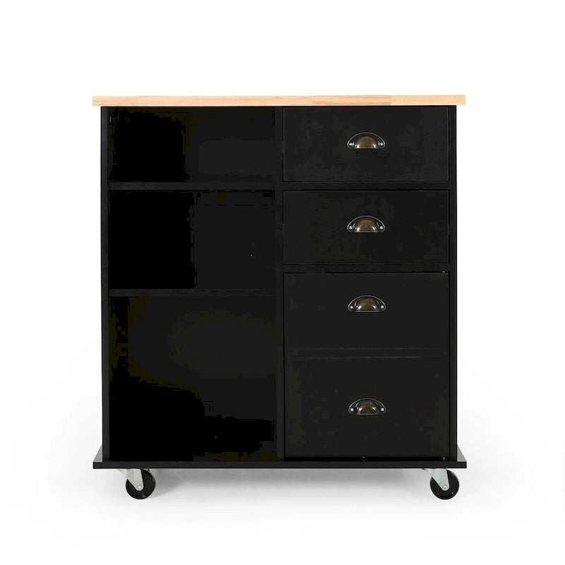 Carrito de cocina contemporáneo de madera con ruedas, cajones y armario