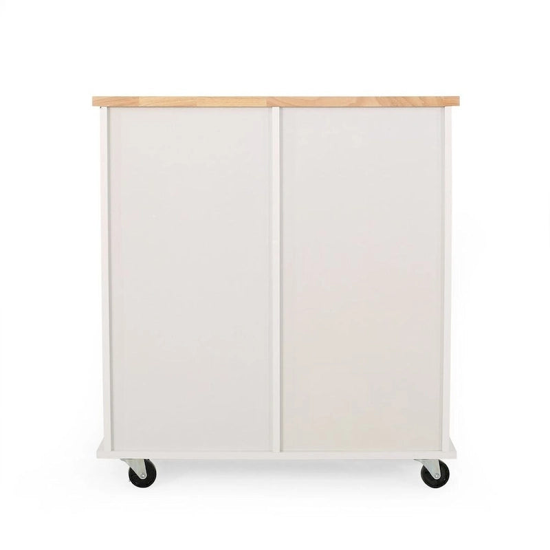 Desserte de cuisine contemporaine en bois avec roulettes, tiroirs et placard