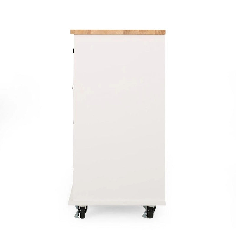 Desserte de cuisine contemporaine en bois avec roulettes, tiroirs et placard