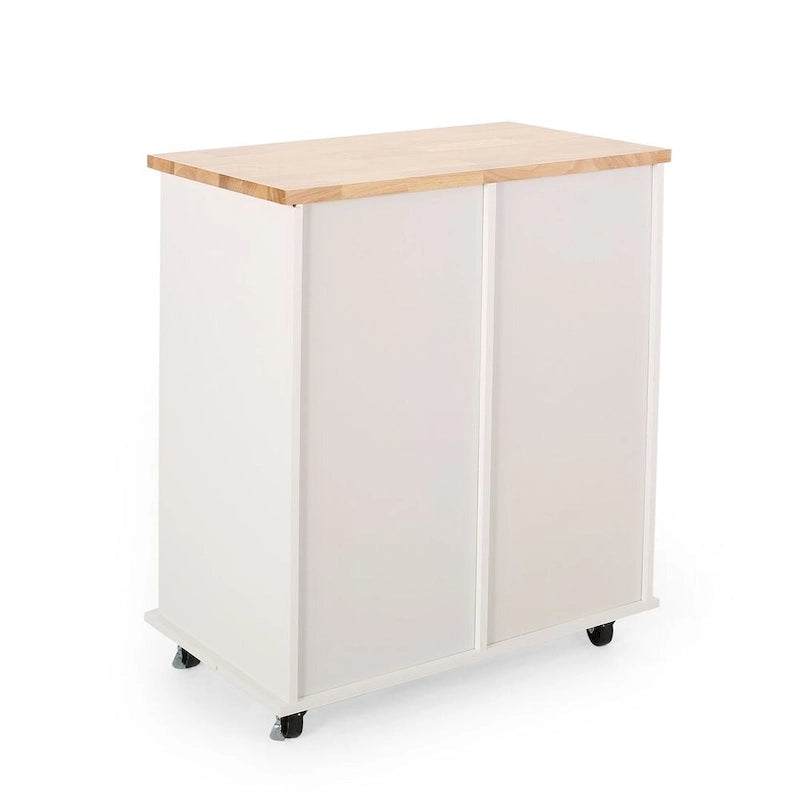 Desserte de cuisine contemporaine en bois avec roulettes, tiroirs et placard