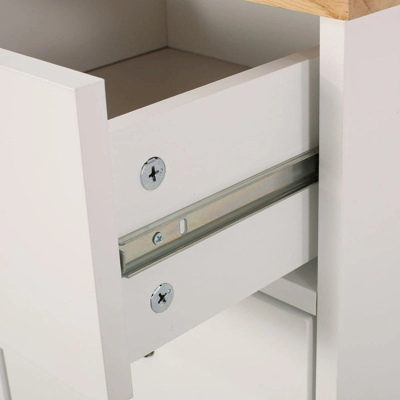 Desserte de cuisine contemporaine en bois avec roulettes, tiroirs et placard