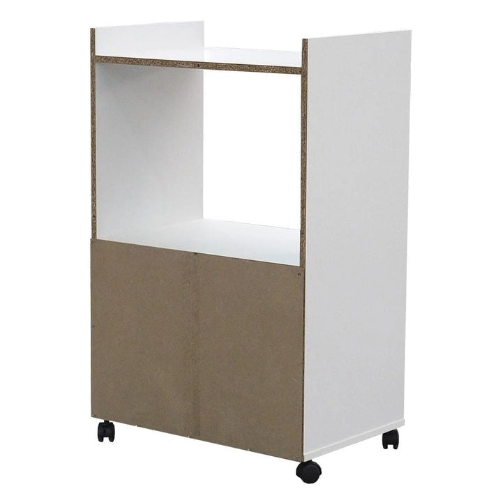 2-Door Kitchen Microwave Cart with Open Shelf, Black