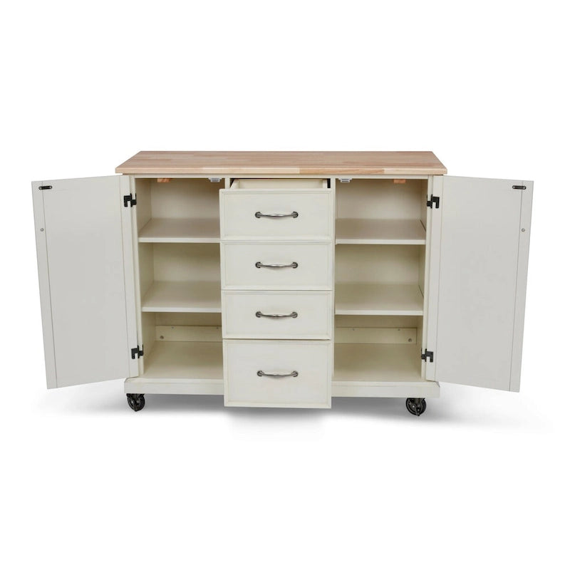 Carrito de cocina de madera color blanco roto - 45 x 36 x 16 pulgadas