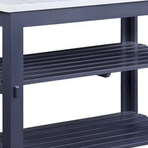 50-Inch Kitchen Island with Faux Marble Top, 2 Slatted Shelves, Gray