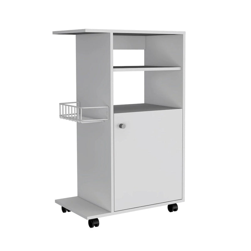 Carrito de cocina con armario de una puerta y cuatro ruedas giratorias