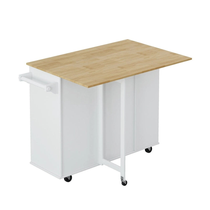 Carrello isola da cucina con mobiletto a 2 ante, 2 cassetti e piano pieghevole