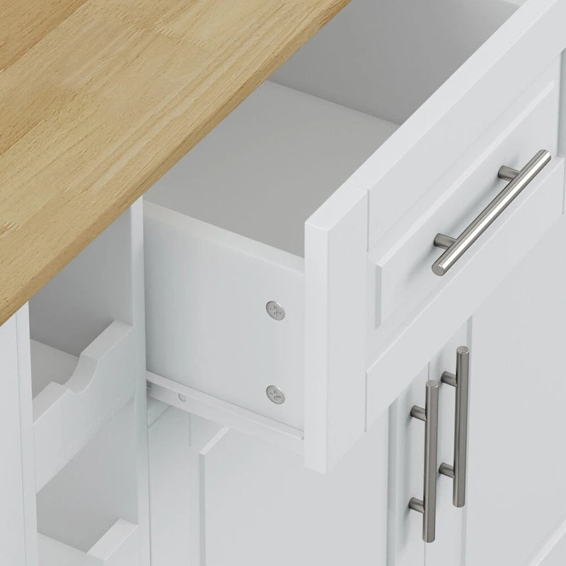 Carrello isola da cucina con mobiletto a 2 ante, 2 cassetti e piano pieghevole
