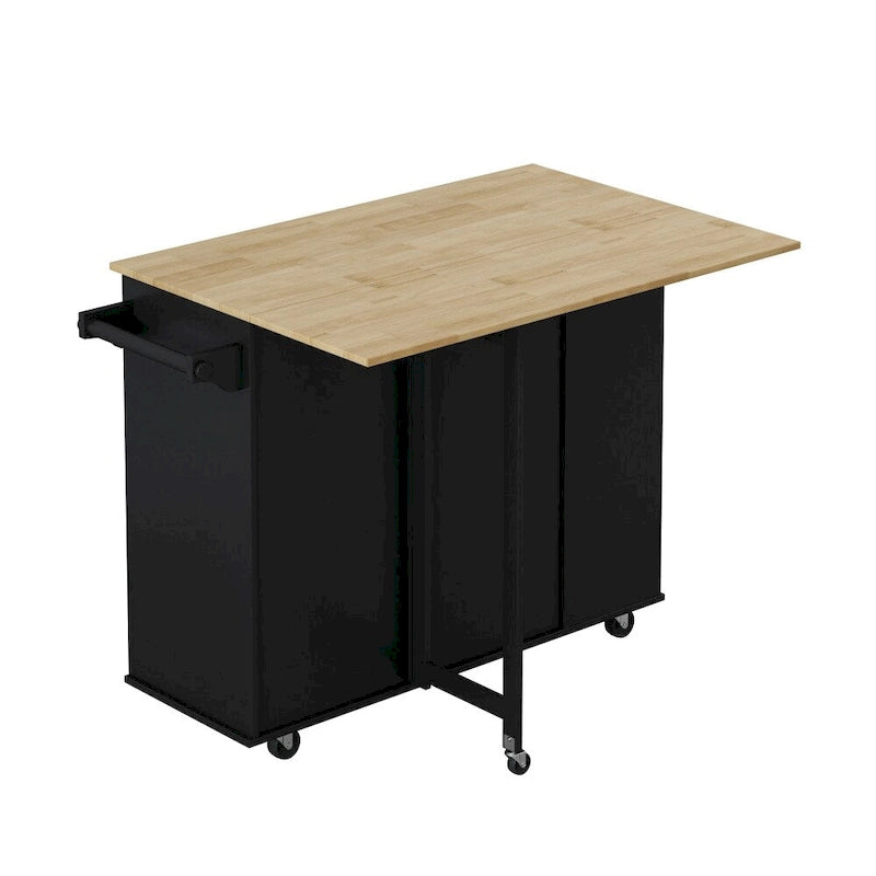 Carrello isola da cucina con mobiletto a 2 ante, 2 cassetti e piano pieghevole