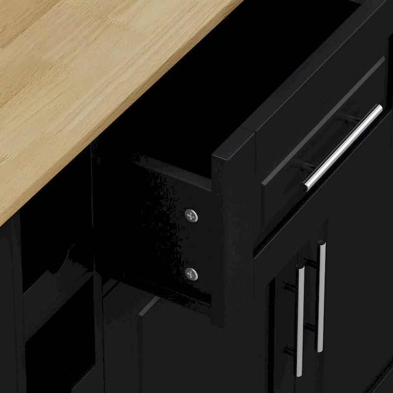 Carrello isola da cucina con mobiletto a 2 ante, 2 cassetti e piano pieghevole