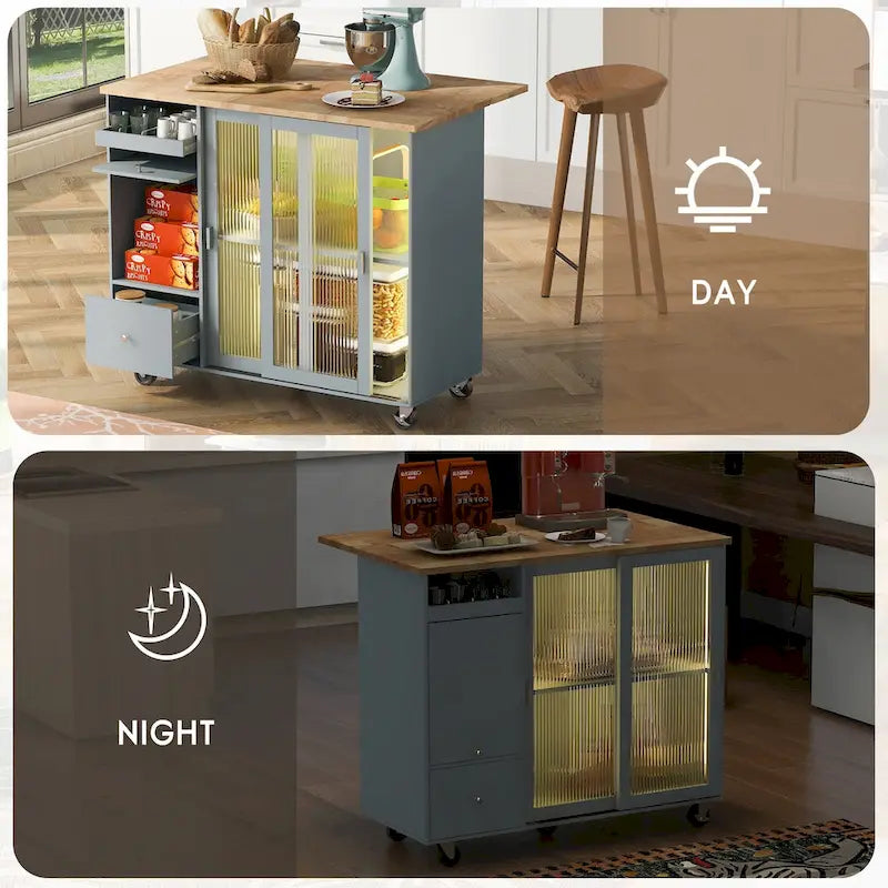 Îlot de cuisine avec plateau rabattable et éclairage LED