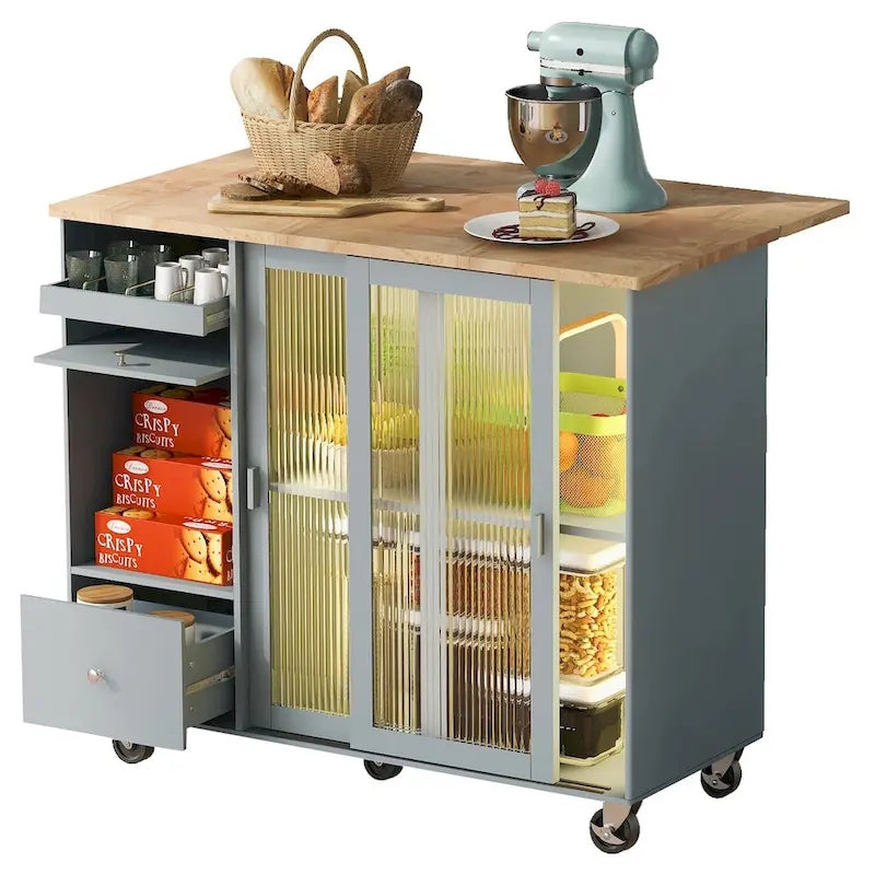 Îlot de cuisine avec plateau rabattable et éclairage LED