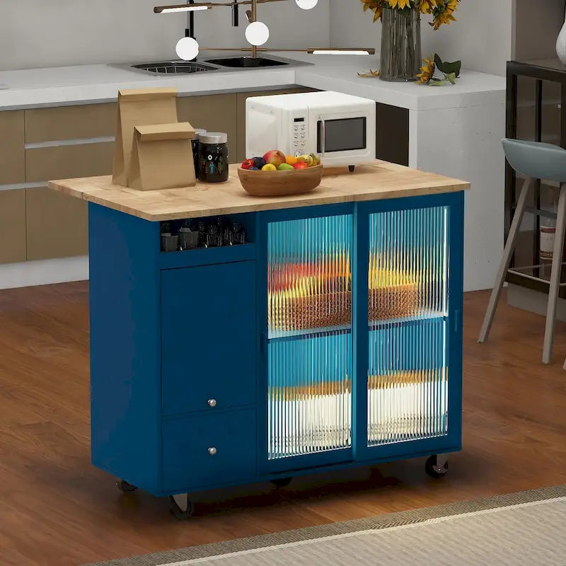 Îlot de cuisine avec plateau rabattable et éclairage LED