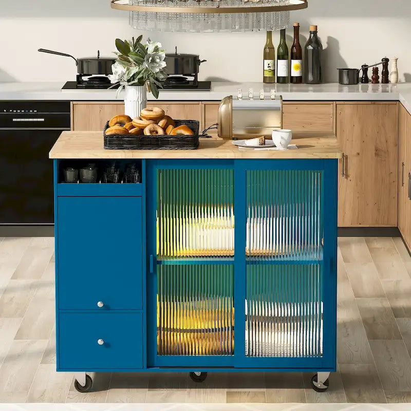 Îlot de cuisine avec plateau rabattable et éclairage LED