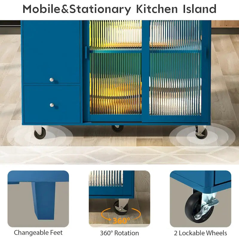 Îlot de cuisine avec plateau rabattable et éclairage LED