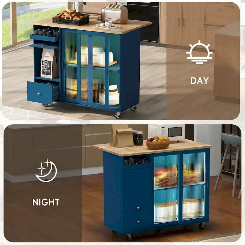 Îlot de cuisine avec plateau rabattable et éclairage LED