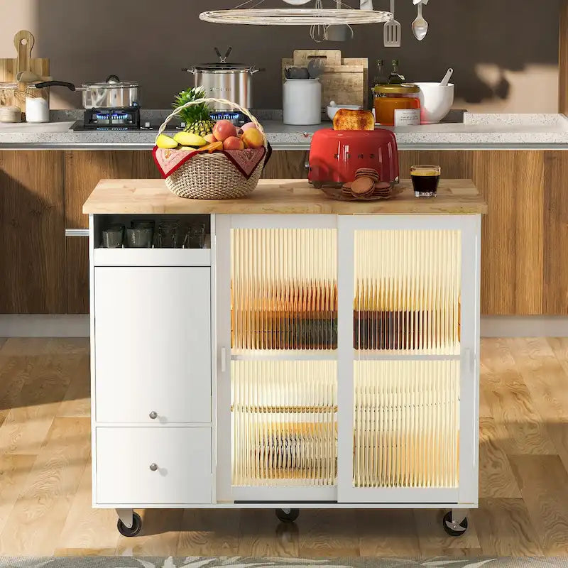 Îlot de cuisine avec plateau rabattable et éclairage LED