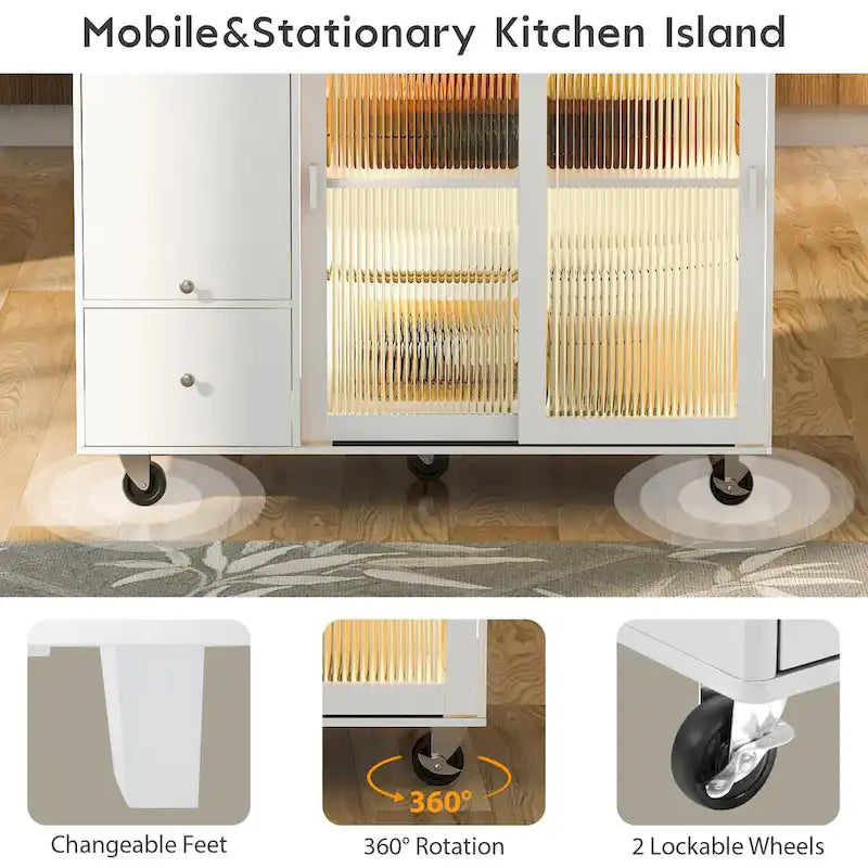 Îlot de cuisine avec plateau rabattable et éclairage LED