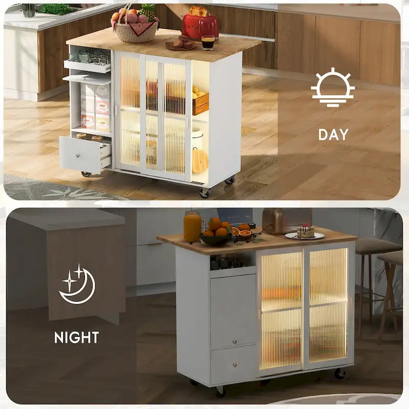 Îlot de cuisine avec plateau rabattable et éclairage LED