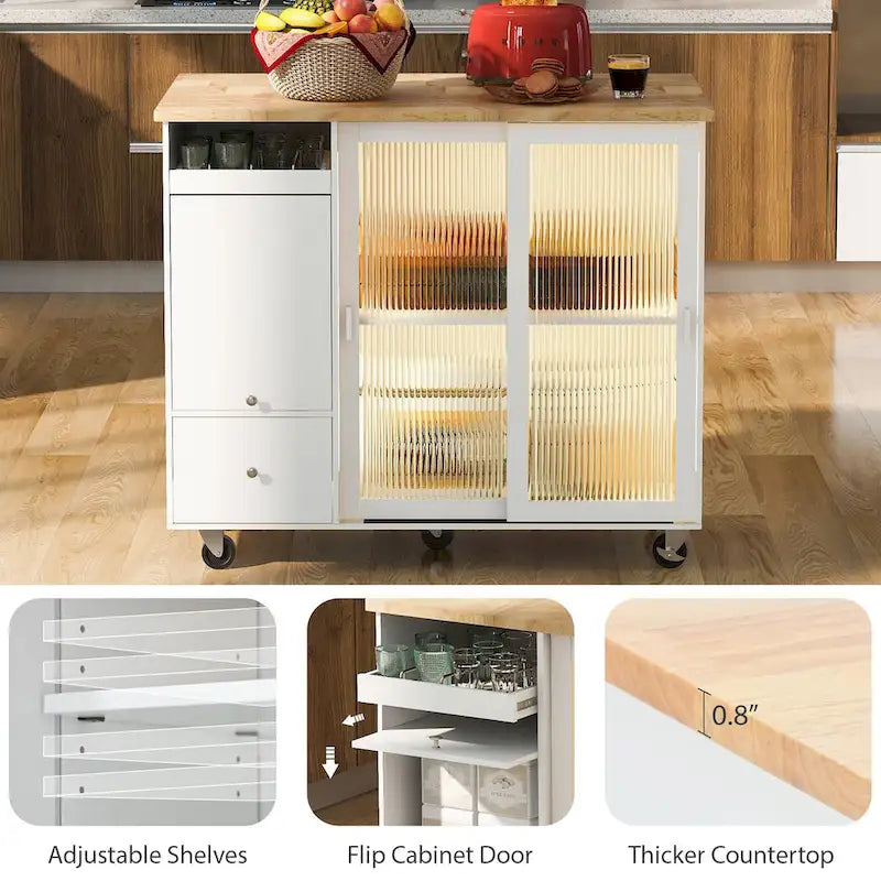 Îlot de cuisine avec plateau rabattable et éclairage LED