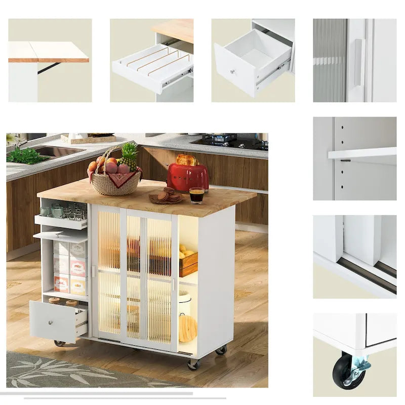 Îlot de cuisine avec plateau rabattable et éclairage LED