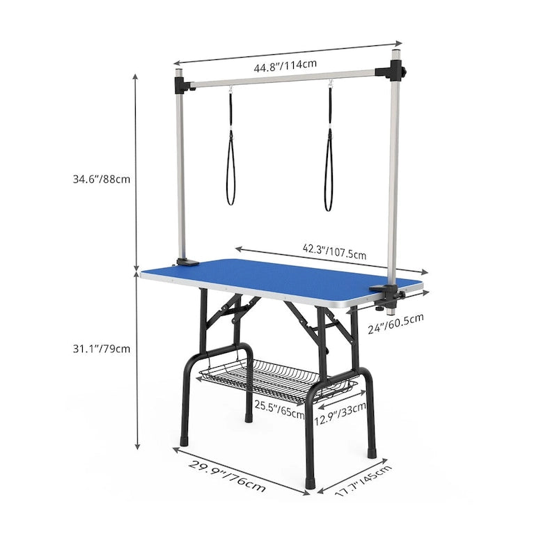 Mesa plegable de peluquería canina de 42 pulgadas, azul