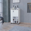 1-Door Bar Cart with Wine Rack and Casters, White