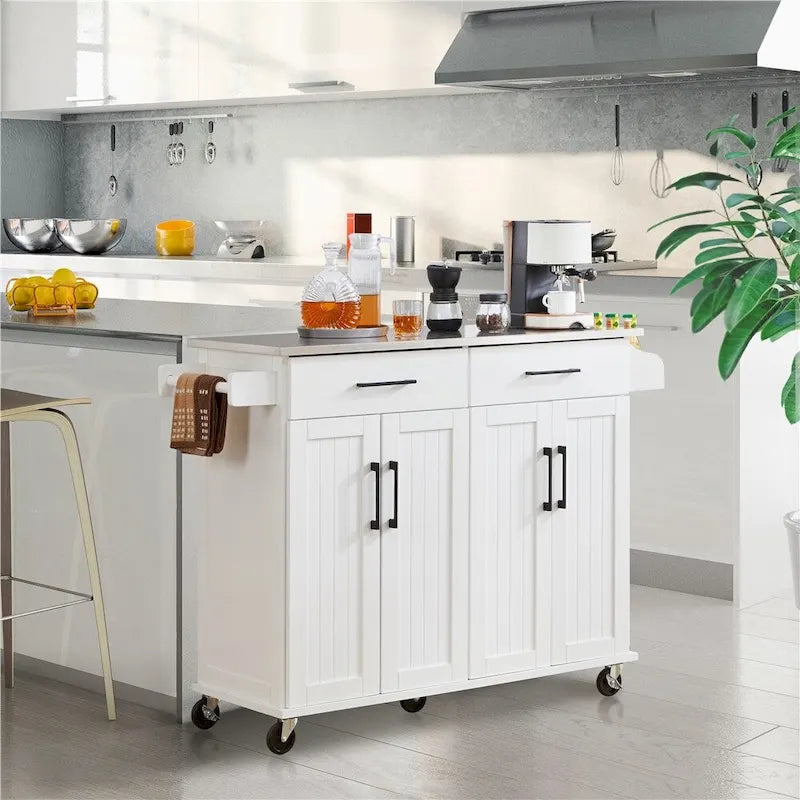 Grande desserte-îlot de cuisine avec plateau en acier inoxydable