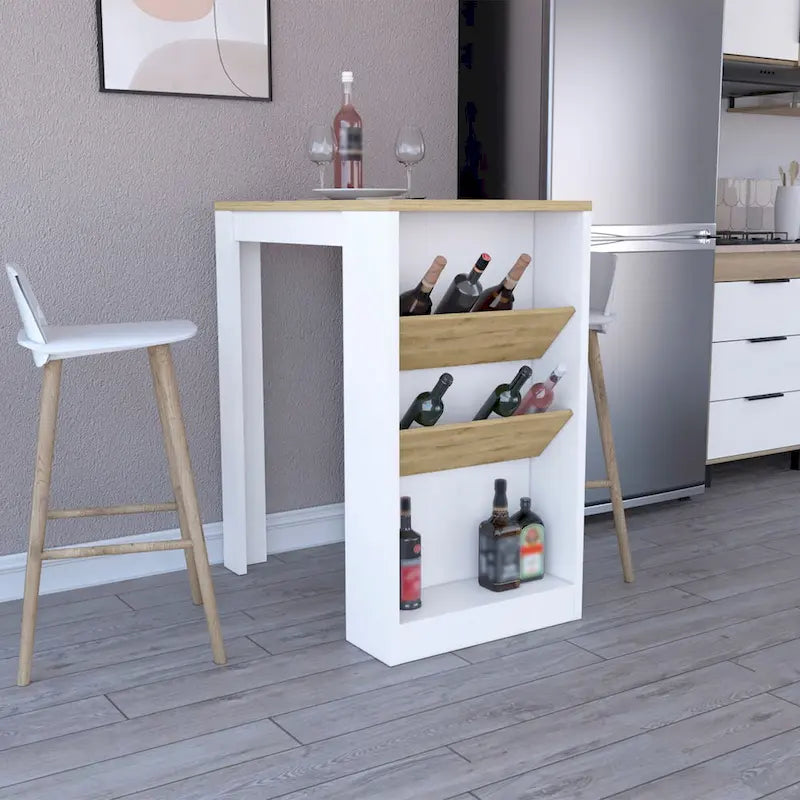 Kücheninsel mit drei Ablagen, schwarzem Wengue- und hellem Eichenfinish