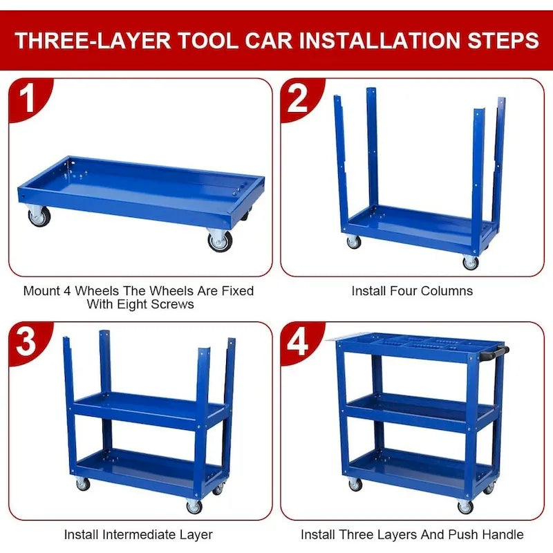 Carrito auxiliar de acero resistente de 3 niveles con ruedas bloqueables, 450 LBS
