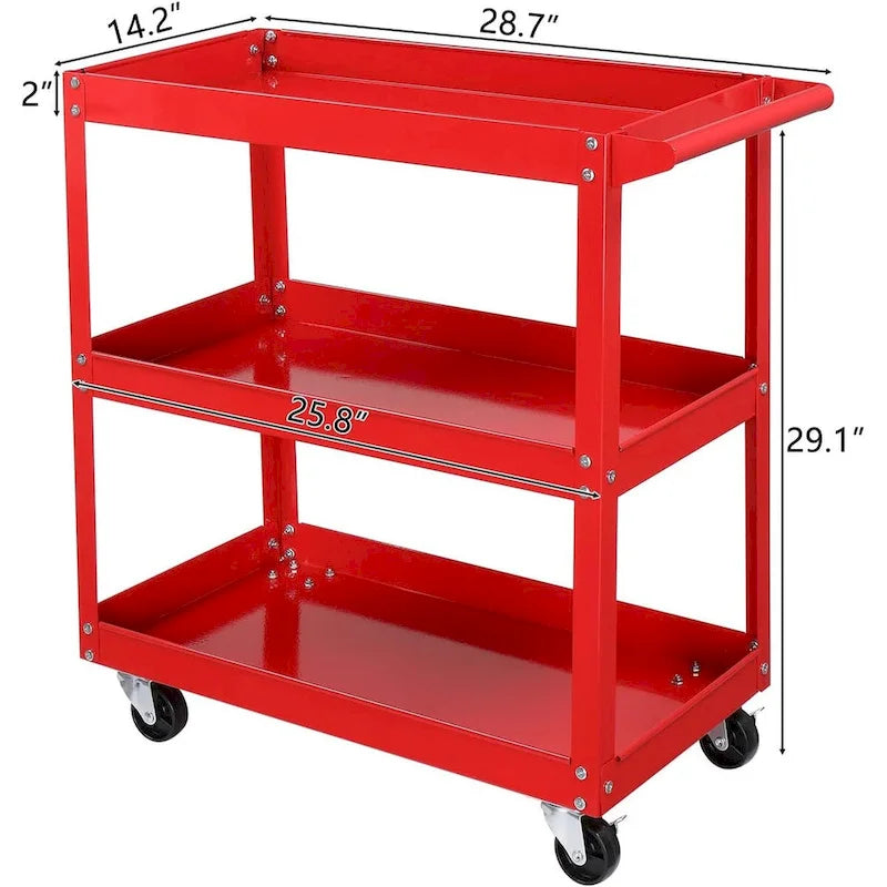 Carrito auxiliar de acero resistente de 3 niveles con ruedas bloqueables, 450 LBS
