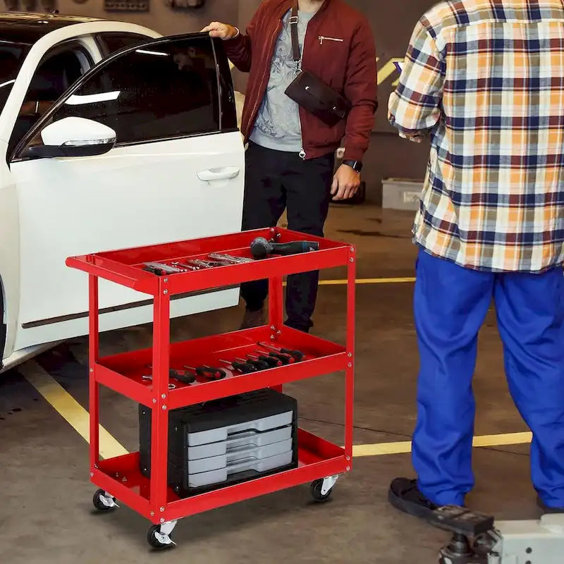 Carrito auxiliar de acero resistente de 3 niveles con ruedas bloqueables, 450 LBS