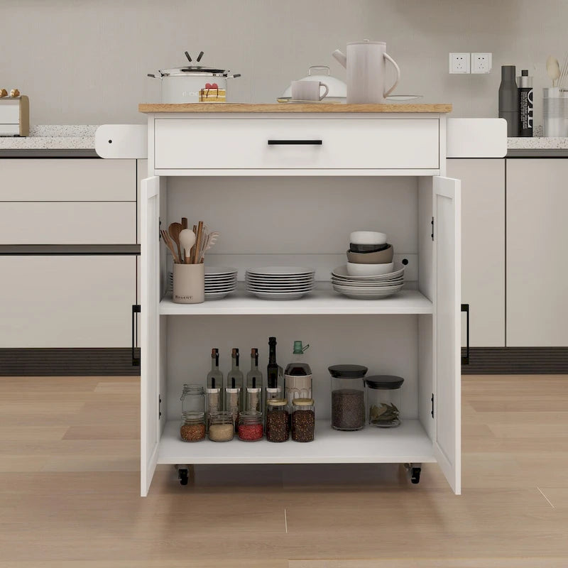 Carrito isla de cocina con ruedas, estantes ajustables y toallero