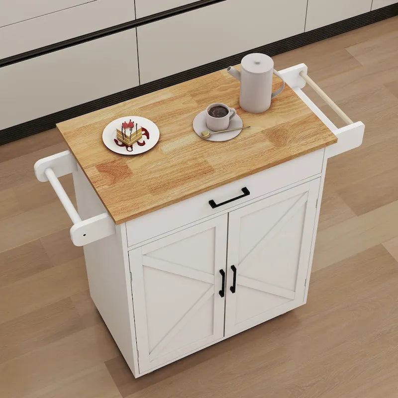Desserte îlot de cuisine à roulettes avec étagères réglables et porte-serviettes