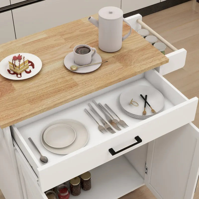 Desserte îlot de cuisine à roulettes avec étagères réglables et porte-serviettes