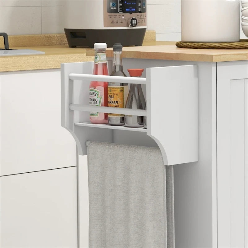 Carrito de cocina con ruedas, encimera de madera de caucho y tres gabinetes