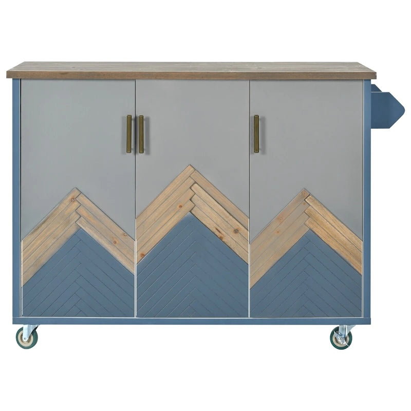 Isla de cocina estilo granja de 51.6 pulgadas de ancho con ala abatible, estante de almacenamiento interno y tres puertas