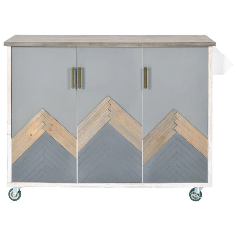 Isla de cocina estilo granja de 51.6 pulgadas de ancho con ala abatible, estante de almacenamiento interno y tres puertas