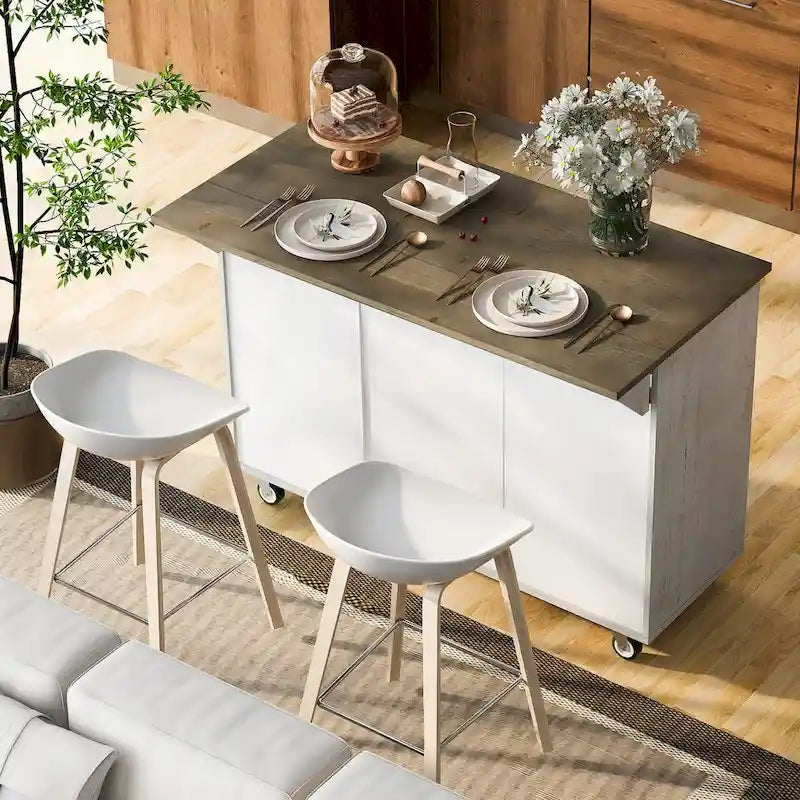 Isla de cocina estilo granja de 51.6 pulgadas de ancho con ala abatible, estante de almacenamiento interno y tres puertas